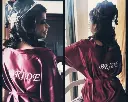 Burgundy Satin Gowns With White Embroidery